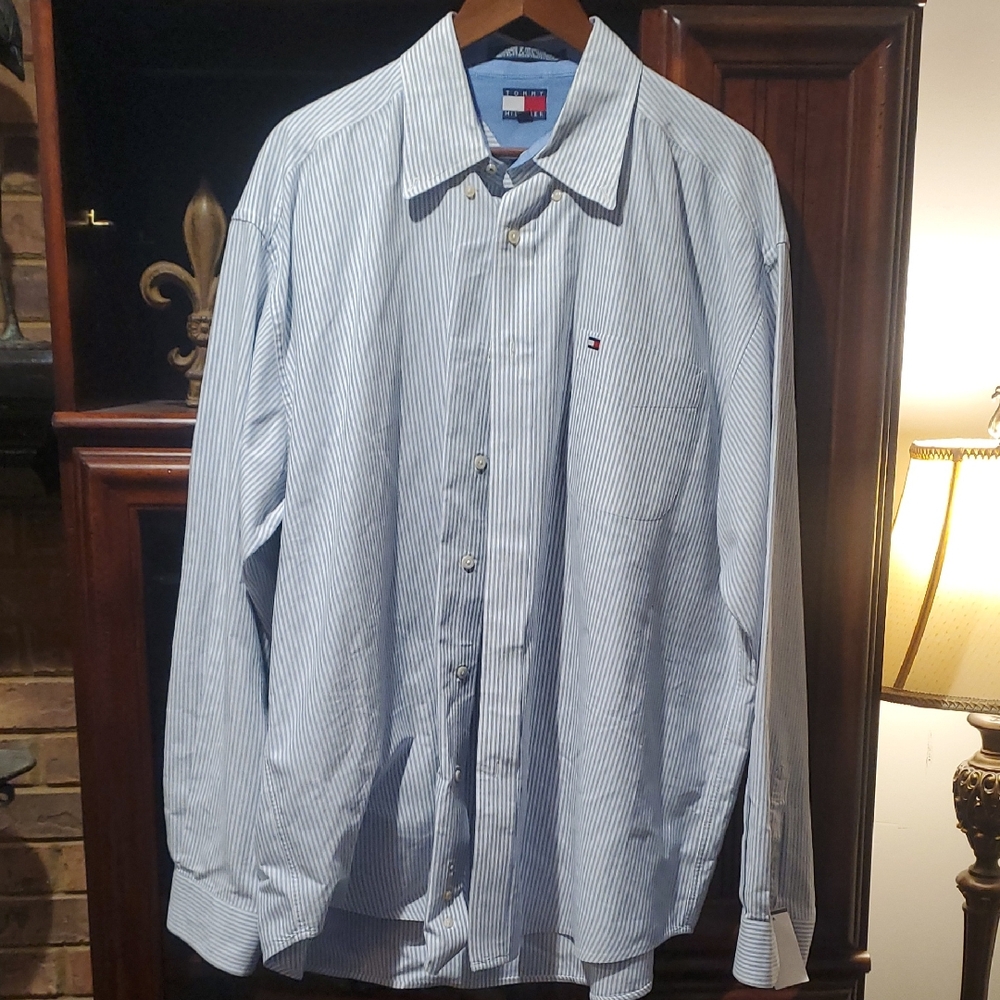 Tommy Hilfiger Men's Light Blue Pinstripe Shirt